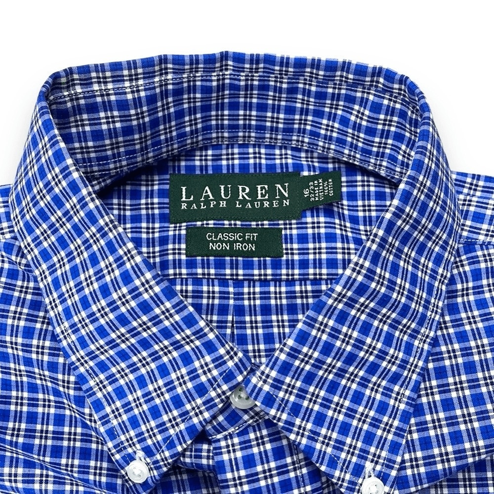 Lauren Ralph Lauren Shirt Mens 16 Blue Classic Fit Plaid Long Sleeve Button Down - Picture 6 of 8